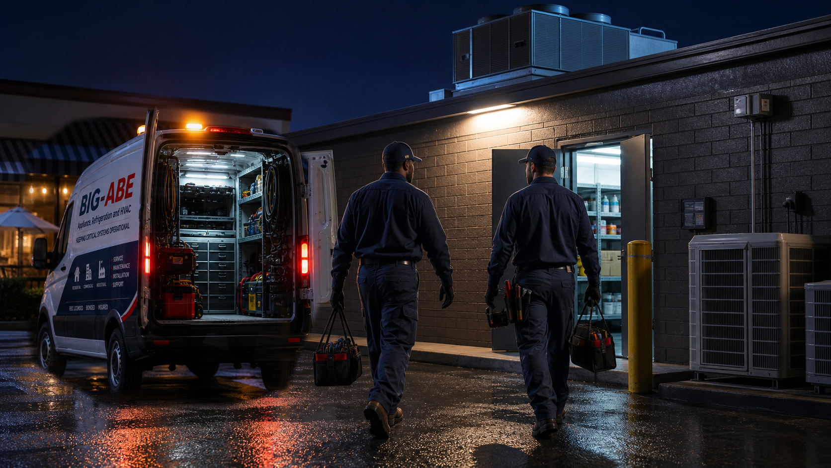 BIG-ABE service van prepared for emergency appliance, refrigeration, and HVAC response
