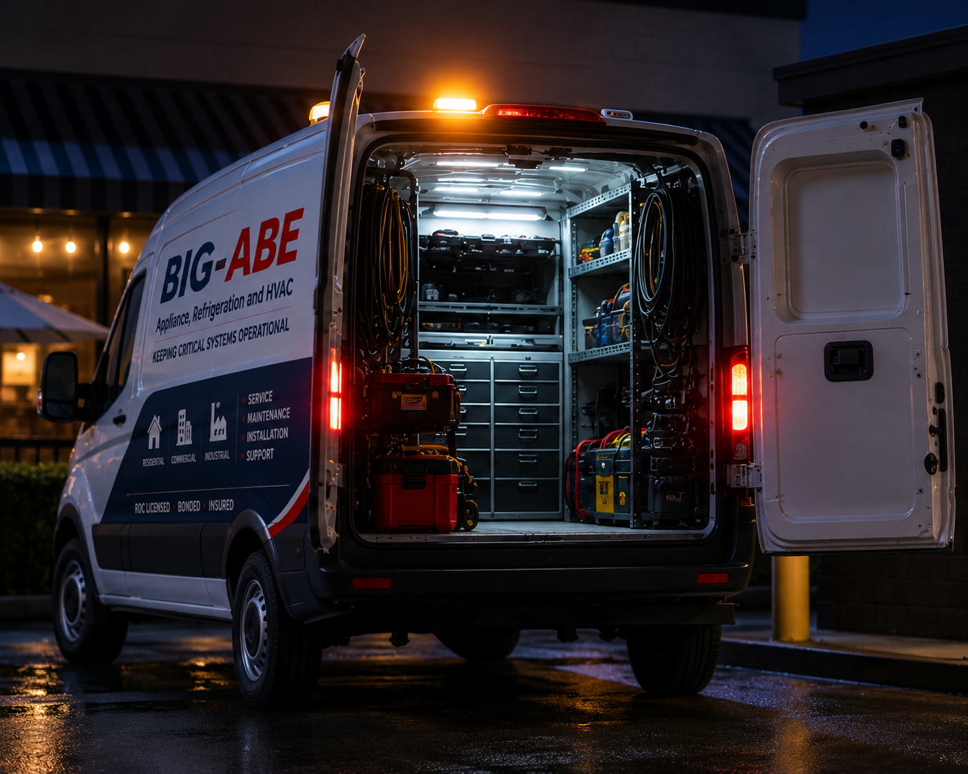 BIG-ABE service van ready for emergency HVAC and refrigeration response