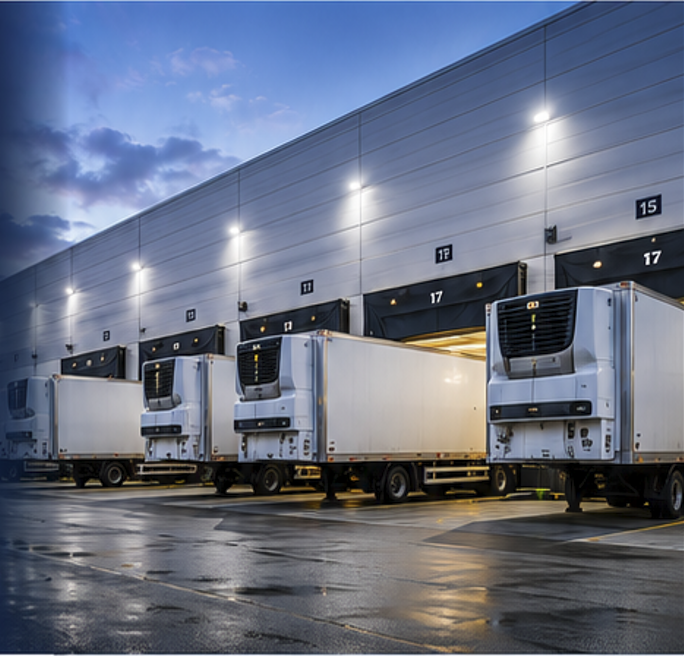 Cold chain trailer at controlled-temperature facility
